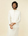 alt message - Manyavar Men Warm White Grid Patterned Nehru Jacket image number 0